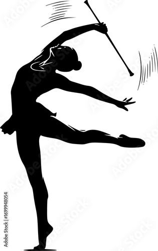 Baton Twirling Silhouette, Twirling Svg, Sport Baton Silhouette