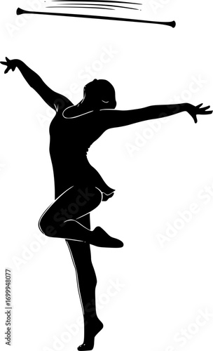 Baton Twirling Silhouette, Twirling Svg, Sport Baton Silhouette