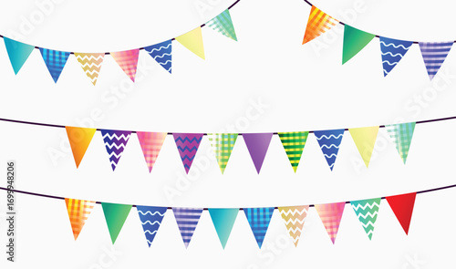 Vector of Colorful triangle party flags design elemets. decoration.party ilustration on white background