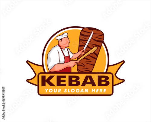 kebab logo label vector illustration template turkish arabian restaurant branding