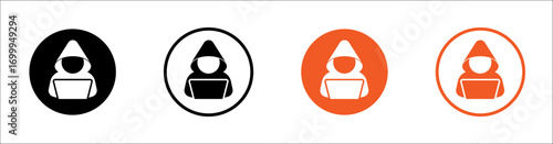 Hacker icon represents cyber crime, online scam, cyberspace, hacking, security. Solid vector icon. Eps10 file.