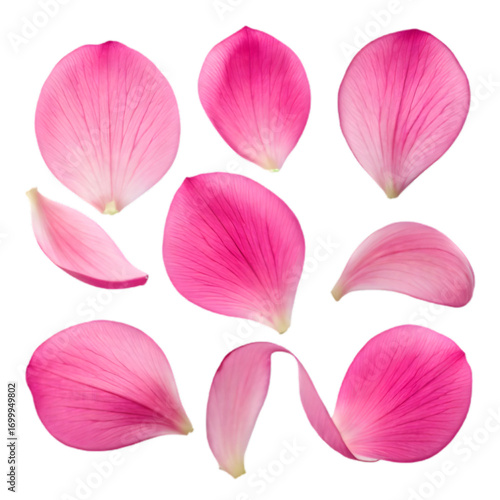  elegant collection of soft pink flower petals isolated on a transparent background