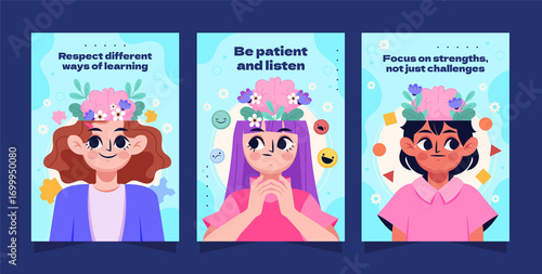 Flat Compositions for Neurodiversity Awareness Vertical Card Collection