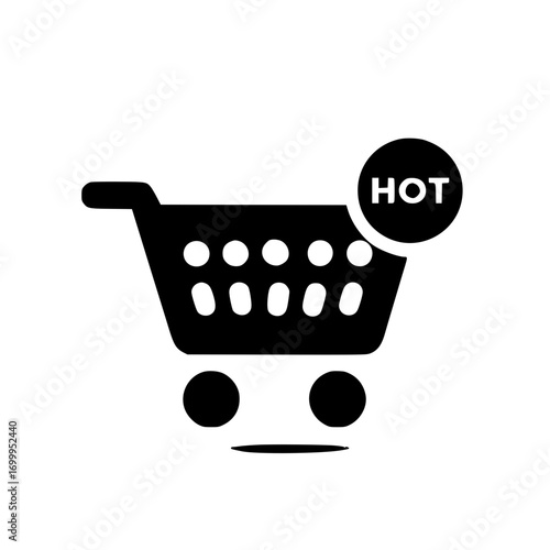 Shopping cart icon with hot label for ecommerce interface and trending retail product design