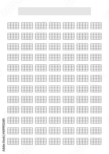 Tableau sur toile Blank Bass Guitar or Ukulele (5 strings) music sheet template with chords blocks only to write music