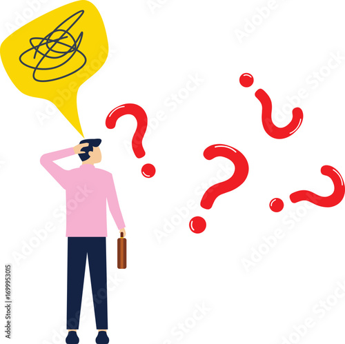 Man has a question, Thoughtful people. Men solving problems.

