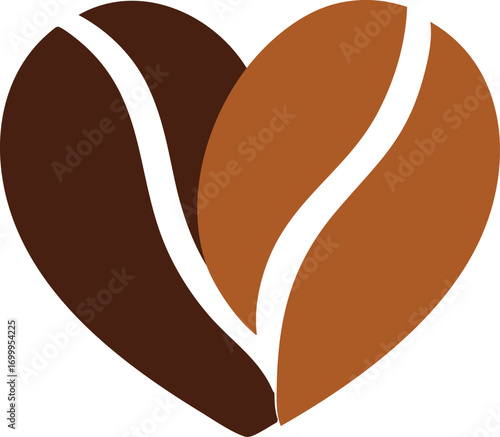Coffee bean heart vector illustration, minimalist design symbolizing love for coffee, perfect for branding and café promotions