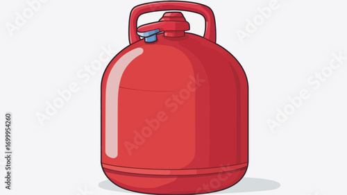 A digital illustration of a red propane tank. The tank is depicted in a simple, cartoon-like style against a plain white background. The tank is cylindrical with a slightly rounded bottom and a