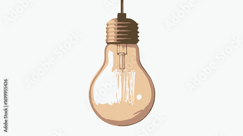A digital illustration of a single, hanging Edison-style light bulb against a transparent background.  The bulb is depicted with a gold-toned base and a clear glass enclosure, showcasing a visible