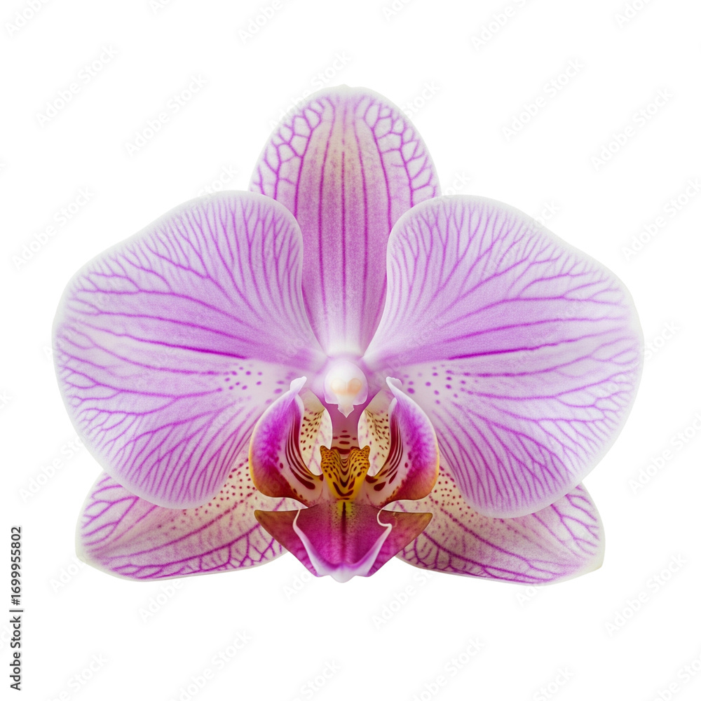 Fototapeta premium Delicate pink striped orchid bloom isolated on white background