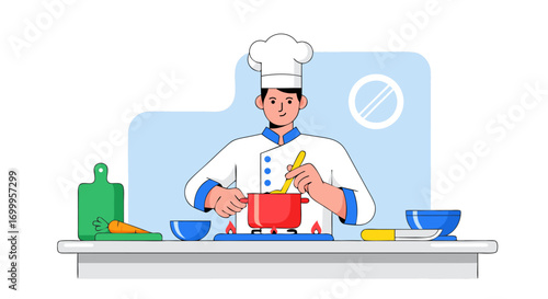 Chef Cooking Delicious Food in Kitchen