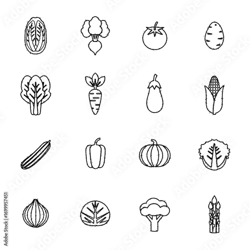 野菜のアイコンのセット　ベクターイラスト　手描き風
