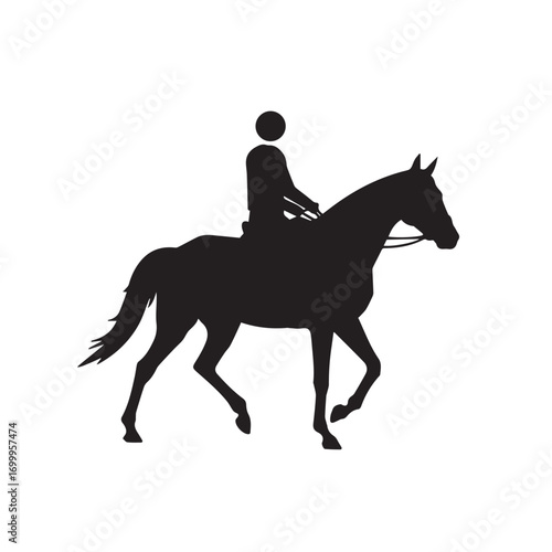 Equestrian horse rider silhouette in dressage style on horseback for training competition and leisure vector illustration