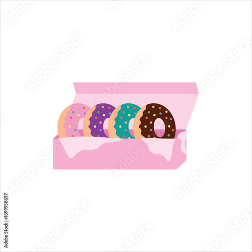Donut on a Box Vector Flat Illustration