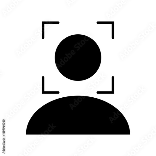 Black silhouette of a person with a target box around the head, representing face recognition or identification.