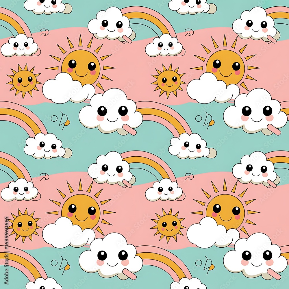 Naklejka premium Happy Smile Digital Paper – Cute Seamless Pattern with Smiley Faces, Fun Emoji Style Background for Scrapbooking, Kids Crafts & Party Designs