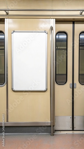 Blank billboard inside subway train carriage