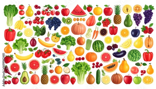 Fototapeta Naklejka Na Ścianę i Meble -  Colorful assortment of fresh fruits and vegetables