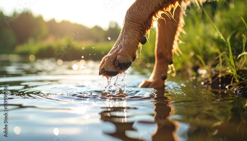 Dog's paw dipping into water