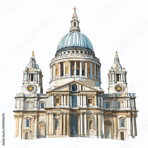 St. Paul's Cathedral. St. Paul's Cathedral watercolor vector illustration