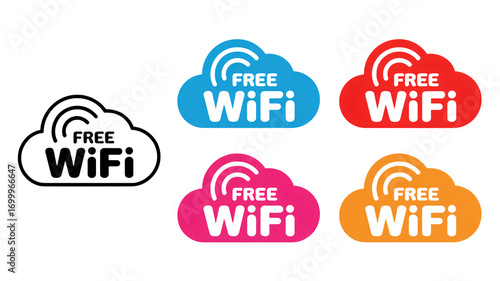 Vibrant free WiFi cloud icons in multiple colors for modern spaces