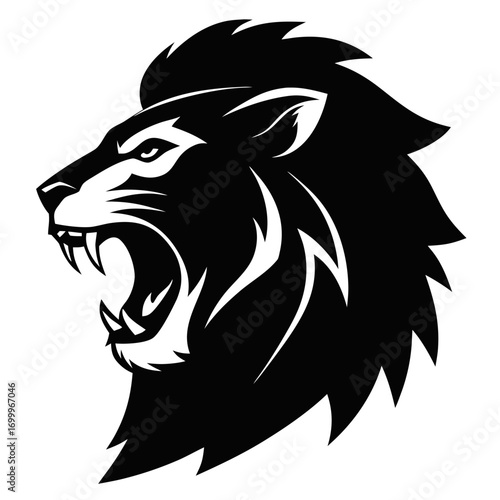 Wallpaper Mural Lion Head Silhouette Vector Roaring in Solid Black on White Background Torontodigital.ca