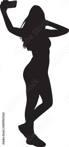 Woman Selfie Silhouette. Vector on White Background.