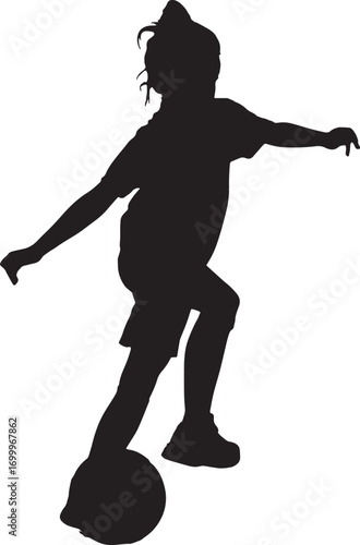 Girl Soccer Player Silhouette on White Background.