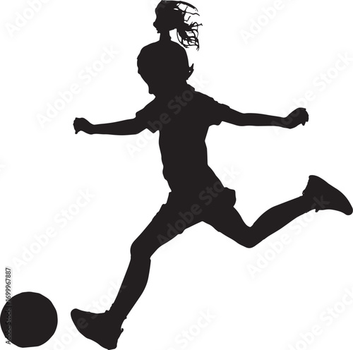 Girl Soccer Player Silhouette, Isolated Vector Illustration.