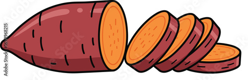 Cartoon Sweet Potato with Slice Vector