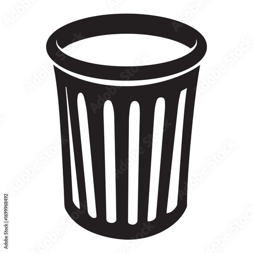black and white silhouette of a Trash can vector on a white background