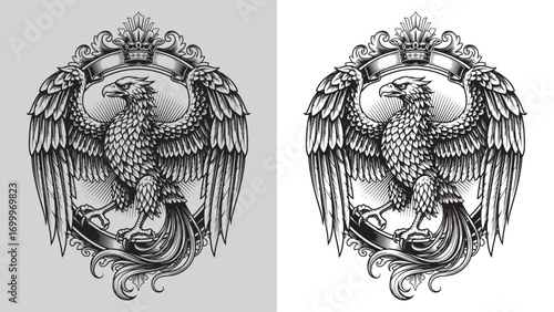 Phoenix Bird Emblem with Crown and Banner