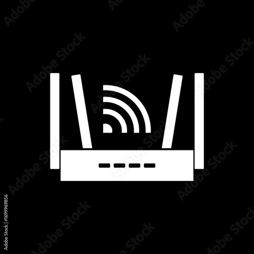 Internet service wireless router icon isolated on black background