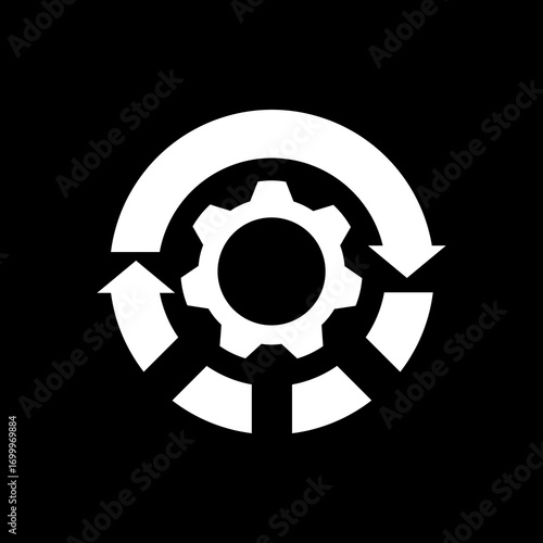 Gear rotate icon isolated on black background