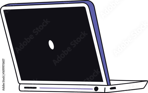 Minimalist laptop icon in simple black and white line style, modern notebook computer symbol for apps, web and user interface design