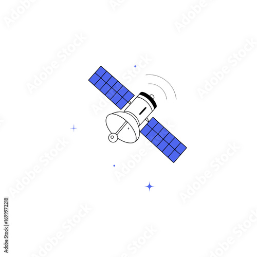 Illustration of a satellite with blue solar panels in space