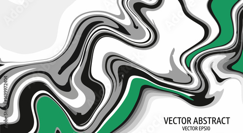 Dynamic Abstract Vector Design Featuring Fluid Shapes and Lines in Monochrome with Green Accents