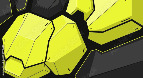Abstract science fiction background with neon yellow cybernetic paneling and dark metallic texture