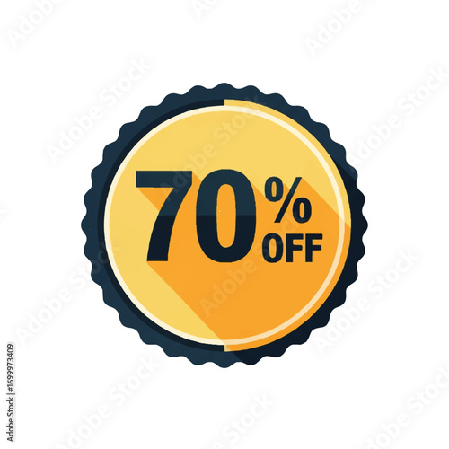 Vibrant seventy percent off discount badge, an eye-catching graphic element for promoting sales, special offers, and limited-time deals across diverse marketing channels and digital platforms