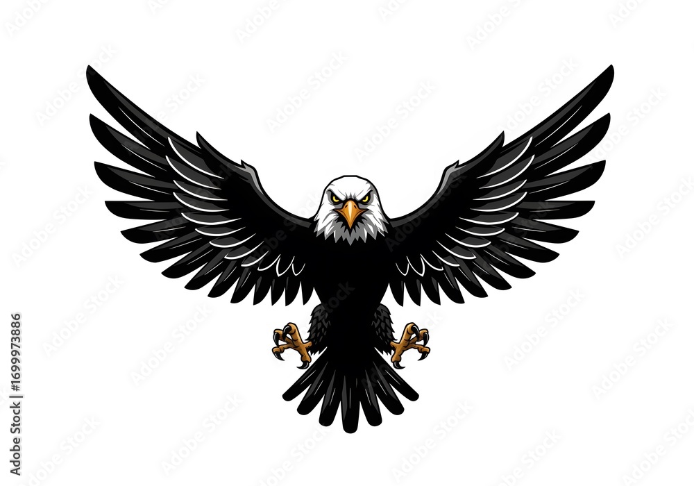 Obraz premium Bold Black and White Eagle Illustration with Outstretched Wings in Dynamic Style