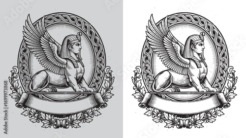 Egyptian Sphinx with Ornate Frame and Banner