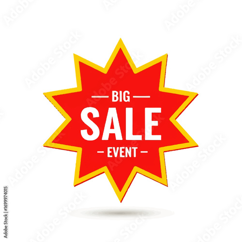 Dynamic red starburst tag concept for a big sale event. An isolated vector illustration for promotional advertising and retail marketing