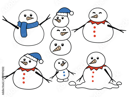 Character-Snowman family member illustration vector set in winter season