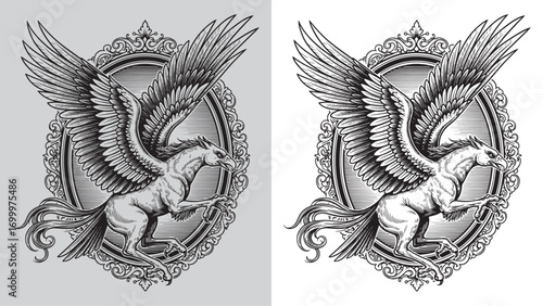 Hippogriff Creature with Wings in a Vintage Frame