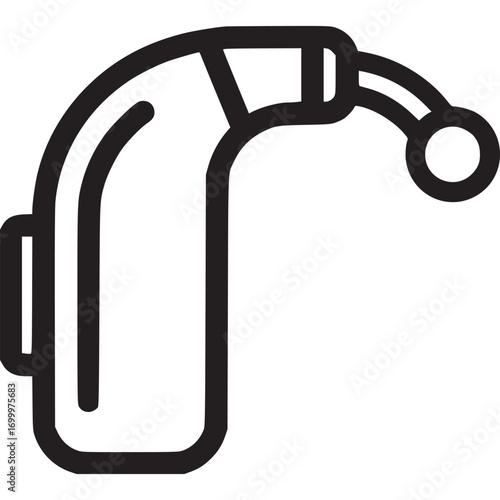 Hearing aid isolated on white background, a device designed to improve hearing, often used by individuals with hearing loss, depicted in a minimalist line art style