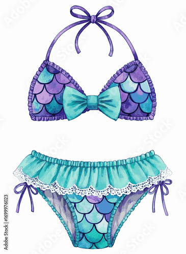 Watercolor Bikinis Purple two-piece swimsuit isolated vector illustration svg
