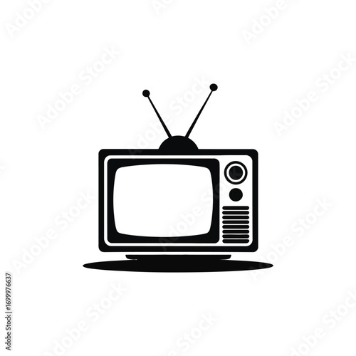 Vintage television set with antenna and shadow