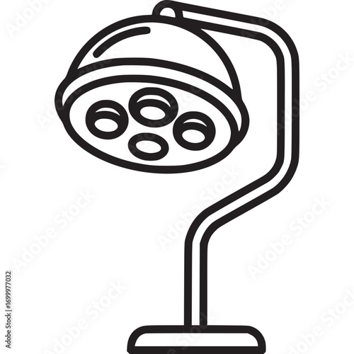 Illustration of a surgical light isolated on white background, a medical lighting device used in operating rooms to provide illumination during surgical procedures