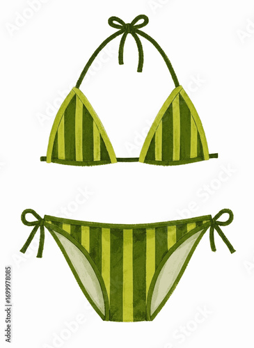 Sunbleached Lines Green two-piece swimsuit isolated watercolor vector illustration svg