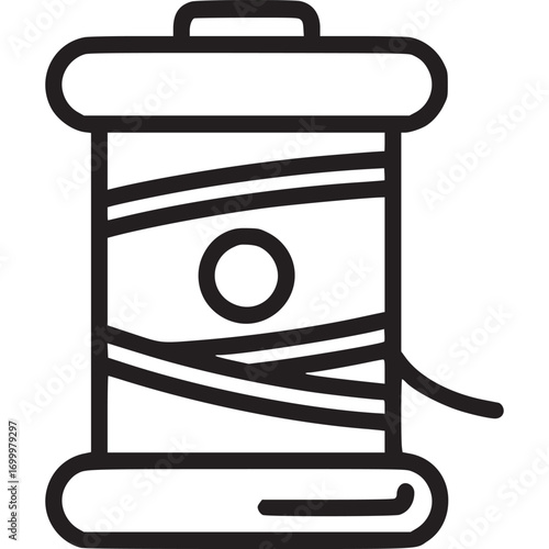 Thread spool line art illustration, isolated on white background a fundamental tool for sewing, crafting, and textile work, holding thread for various projects